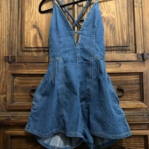 Denim Blue Romper with Strappy Back